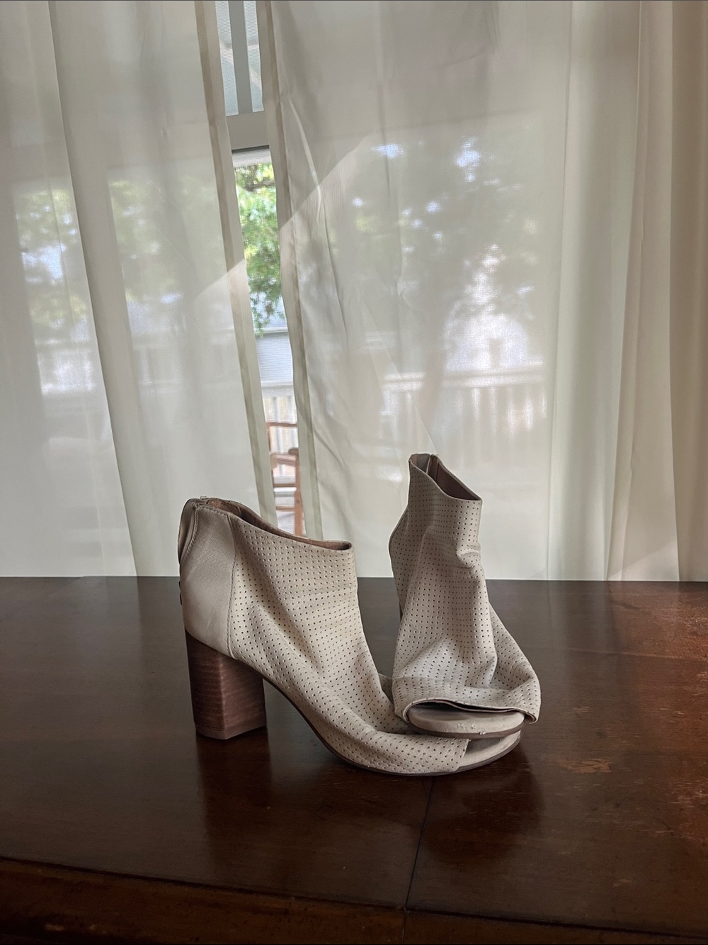 Seychelles Perforated Open-Toe Ankle Boot in Light Beige